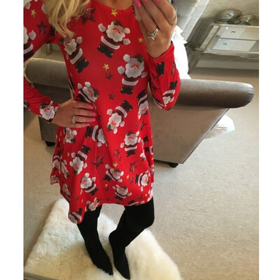 

Women Cute Santa Claus Long Sleeve Dress Christmas Lightweight Snowman Print Sweater Skirts Xmas Gifts -5XL