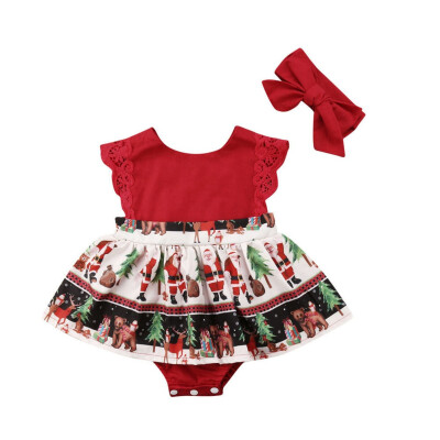 

Cute Newborn Baby Girls Christmas Santa Lace Xmas Party One Piece Romper Dress