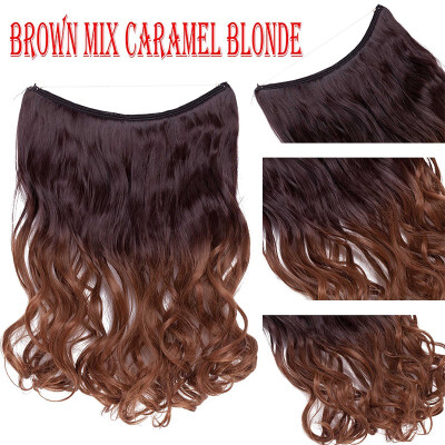 

20-22 inches Invisible Wire No Clips in Hair Extensions Secret Fish Line Hairpieces Silky Straight real natural Synthetic