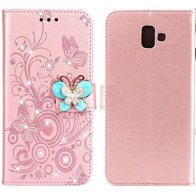

MOONCASE Samsung Galaxy J6 Butterfly Rhinestone Embossed Leather Case - Rose Gold