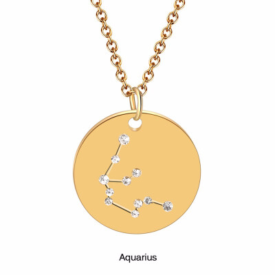 

Fashion Constellation Necklace Stainless steel zodiac round disc necklace