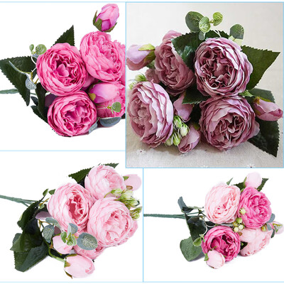 

UpperX Bouquet of artificial silk peonies Decoration for Christmas festival&Wedding parties White