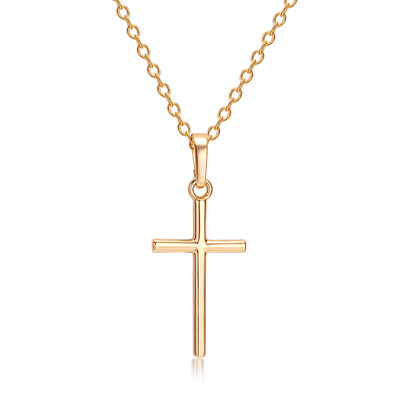 

Fashion Charm Copper Gold Plated Cross Pendant Necklace Chain Jewelry for Men Women Unisex Girls Gift Party Wedding