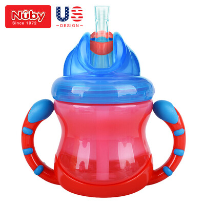 

Nuby childrens sippy cups learn to drink baby training leak-proof baby cup 240ml blue cover red body American brand