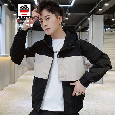 

American Apple AEMAPE Jacket Men 2019 Spring New Mens Jacket Mens Slim Hooded Fashion Casual Korean Trends Tops Mens Mens Wear 9001 Black Khaki L