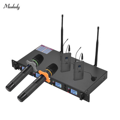 

Muslady D4-3 Professional 4-Channel UHF Wireless Microphone System Includes 2 Lapel Mics with Bodypack Transmitters 2 Handheld M