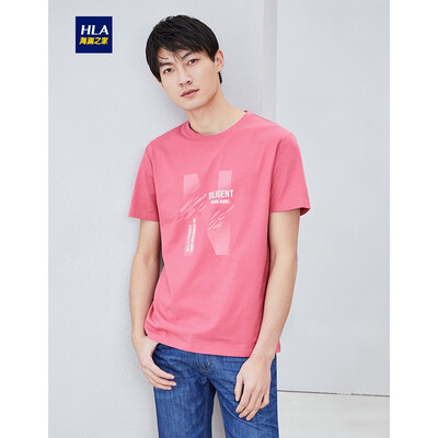 

HLA Haishu House short-sleeved T-shirt male 2019 summer new round neck trend pattern comfortable hood short THNTBJ2R202A rose red pattern L2 16584A 46