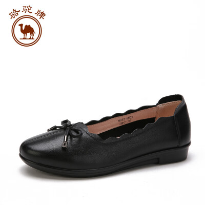 

Camel single shoes female mother pregnant women leather shallow mouth bow simple W91216503 black 35225 yards