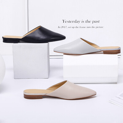 

Beijing Tokyo made leather sandals&slippers female Muller shoes flat with pointed simple black 36 small 1 yard