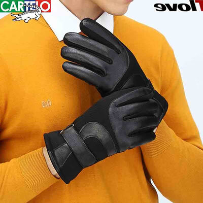 

Cartier crocodile gloves mens winter plus velvet thickening warm water-proof windproof touch screen riding motorcycle mens cotton gloves C398C18381 black one yard