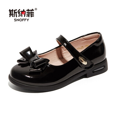 

Snaf childrens shoes 2019 spring new girls casual shoes solid color leather student shoes in the big children 19625 black 31