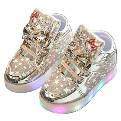 

Kids Breathable Ankle Shoes Velcro Shiny Lights Flashing Casual Boys Girls High Cut Sneakers