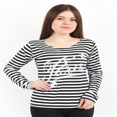 

2018 autumn new striped shoulder horn sleeve printed sweater womens long-sleeved literary T-shirt top