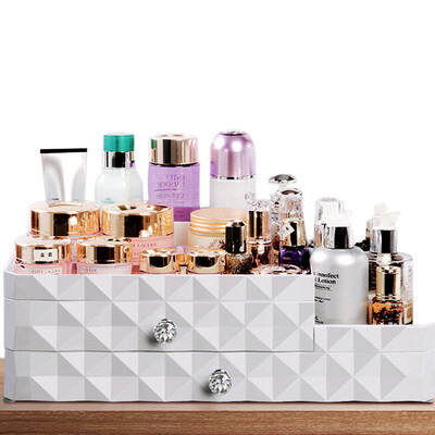 

Xiangyu town desktop cosmetics storage box finishing box jewelry box double increase storage box white diamond shape upgrade