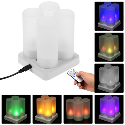 

Set of 12 Rechargeable LED Color Changing Flickering Flameless Tealight Candles Lights with Remote Control Frosted Cups Charging B