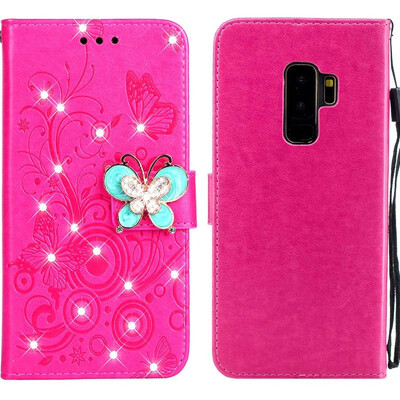 

MOONCASE Samsung Galaxy S9 Butterfly Rhinestone Embossed Leather Case - Red