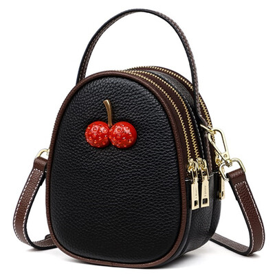 

Women Handbag Genuine Cow Leather Small Oval Shoulder Bag Female Crossbody Handbags Lock Strawberry Girls Vintage 3 Zippers Bags