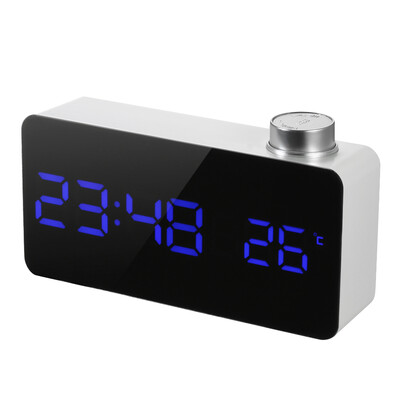 

Digital LED Mirror Alarm Clock USB & Battery Operated 12H24H °C°F Display Alarm with Rotating Knob Adjustable LED Luminance Snoo