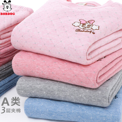 

Babu bean childrens thermal underwear set cotton girls autumn clothes long pants boys pajamas baby thick autumn&winter clothing BBD7631 light powder 130cm suitable for 125-135