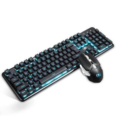 

New Alliance Mamba mad snake mechanical feel wireless backlight game mouse&keyboard set rechargeable game office keyboard set black ice blue light
