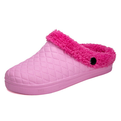 

Mens Cozy Fuzzy Wool Fleece PU Upper Slippers Slip On Clog Winter House Shoes Indoor&Outdoor