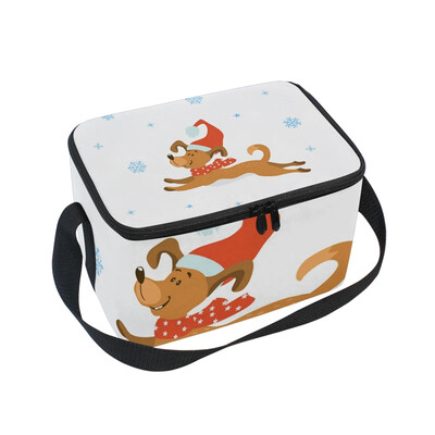 

ALAZA Lunch Box Insulated Lunch Bag Large Cooler Cute Funny Cartoon Dog In Xmas Hat Tote Bag