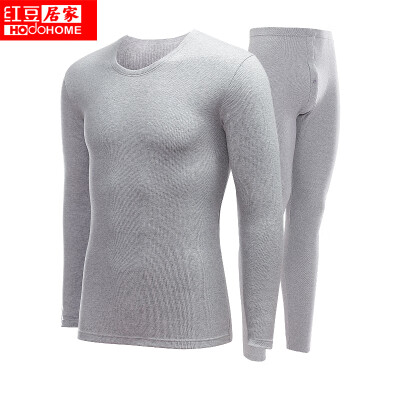 

Counter with the same paragraph red bean home mens autumn clothes long pants red bean cashmere round neck color spinning sanding thermal underwear set light gray 17095