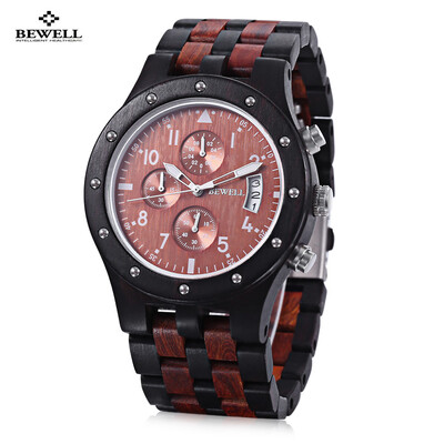 

BEWELL ZS - W109D Men Wooden Quartz Watch Working Sub-dial Date Display Wristwatch