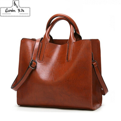

Women Oil Wax Leather Shoulder Bags Vintage Designer Handbags Female Big Tote Bag High Quality Womens Messenger Bags 2019