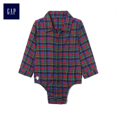 

GAP flagship store baby boy cotton plaid long sleeve jumpsuit baby romper 399681 navy blue 6-12M