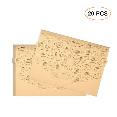 

20pcsset Wedding Invitation Cards Pearl Paper Laser Cut Hollow Butterfly Pattern Invitation Cards Kit--Champagne
