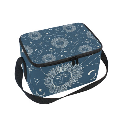 

ALAZA Insulated Lunch Box Retro Sun And Moon Lunch Bag for Men Women Portable Tote Bag Cooler Bag