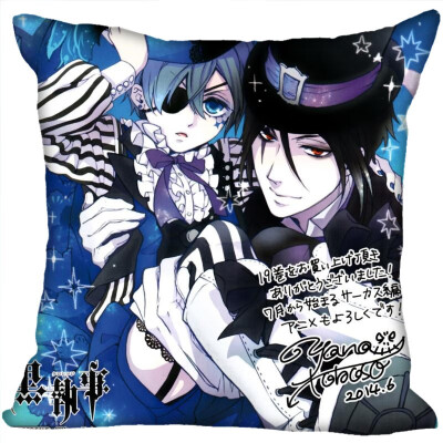 

Black Butler Anime Pillow Cover Bedroom Home Office Decorative Pillowcase Square Zipper Pillow Cases Satin Fabric No Fade