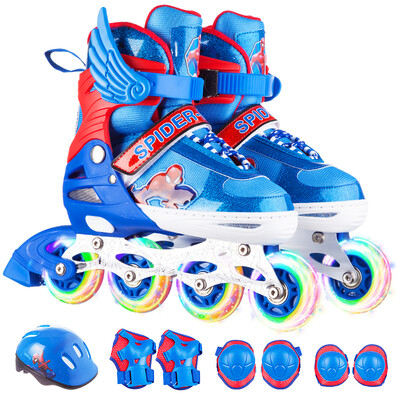 

Disney skates children adjustable code flash full set skates men&women roller skates skates to send protective gear helmet spiderman S code
