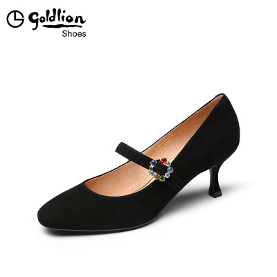 

Goldlion ladies round head high-heeled shallow mouth Mary Jane single shoes 62091008001P - black - 35 yards