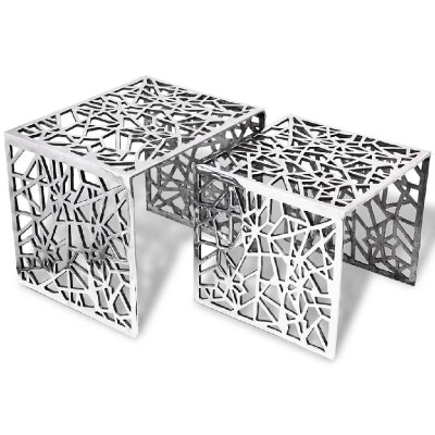 

Two Piece Side Tables Square Aluminum Silver