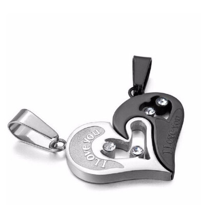

I love you 1 pair of mens&womens stainless steel chain black heart couple necklace fashion trend matching pendant pendant