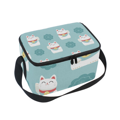 

ALAZA Insulated Lunch Box Fortune Cat Lunch Bag for Men Women Portable Tote Bag Cooler Bag