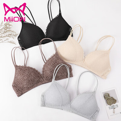 

Cat MiiOW no steel ring thin cup bra sexy lace beauty back gathered bra girl small chest seamless underwear W5063 brown 85B