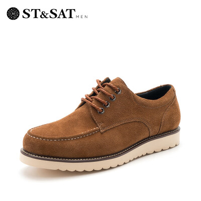 

Saturday Mens Shoes ST&SAT Scrub Leather Lightweight Breathable Business Casual Fashion Joker Shoes SS83121001 Brown 38