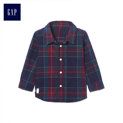 

GAP flagship store baby boy plaid long sleeve straight shirt 399925 navy blue 6-12M