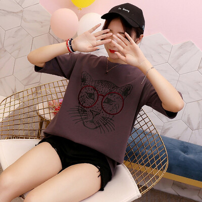 

JOY OF JOY Jingdong womens 2019 summer new Korean version of the wild personality half sleeve t-shirt round neck short-sleeved loose short-sleeved T-shirt female JWTD191854 gray