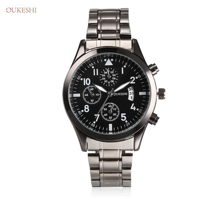 

OUKESHI 3151717 Male Quartz Watch Calender Display Stainless Steel Strap Business Wristwatch for Men
