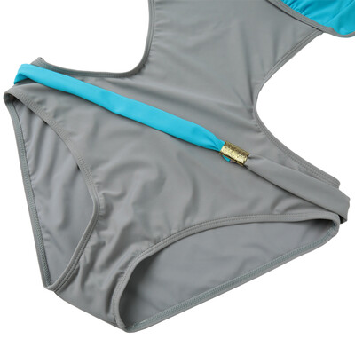 

New Sexy Women One-piece Swimsuit Contrast Color Block Halter Backless Beach Swimwear Bathing Suit