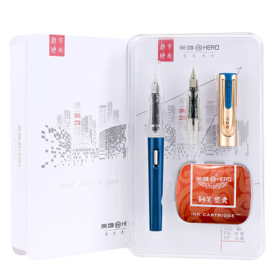 

Hero HERO 368 gentleman blue EFF double-thin thin film urban fashion office students practicing pen pen a gift of 10 ink bags sheet metal gift box set