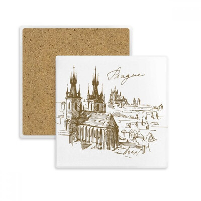 

Prague Square Czech Republic Landmark Square Coaster Cup Mug Holder Absorbent Stone for Drinks 2pcs Gift