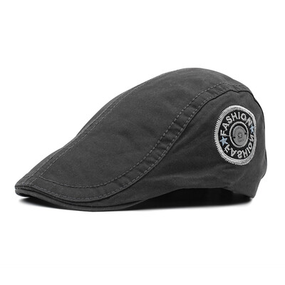 

Vintage Men Women Unisex Duckbill Cap Cotton Blends Letters Embroidery Flat Ivy Golf Cabbie Newsboy Hat