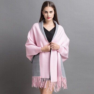 

Womens autumnwinter 2018 new dress double cape shawl loose mid-length cardigan jacket womens sweater