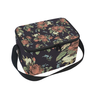 

ALAZA Insulated Lunch Box Black Rose Lunch Bag for Men Women Portable Tote Bag Cooler Bag
