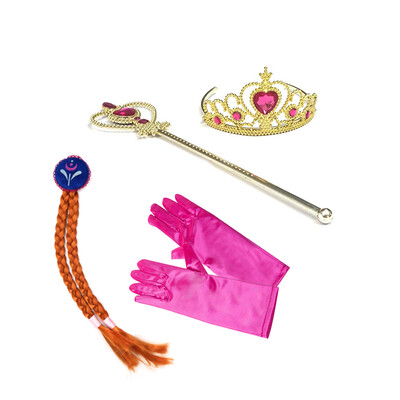 

4PcsSet Princess Accessories Crown Wig Gloves Magic Wand Cosplay Toy Set for Kids Dress Party Girl Gifts